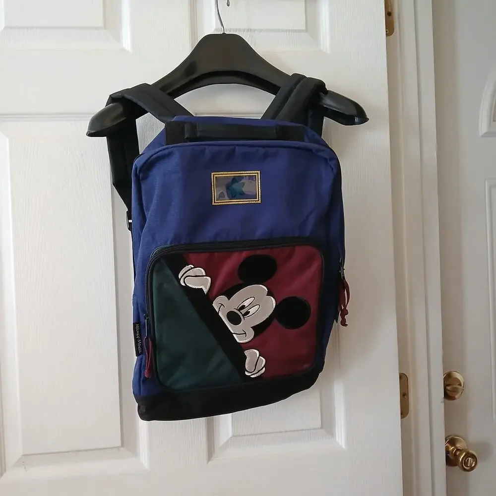 Vintage Disney Store Mickey Mouse Backpack Kids Navy Colorblock NWT School Bag